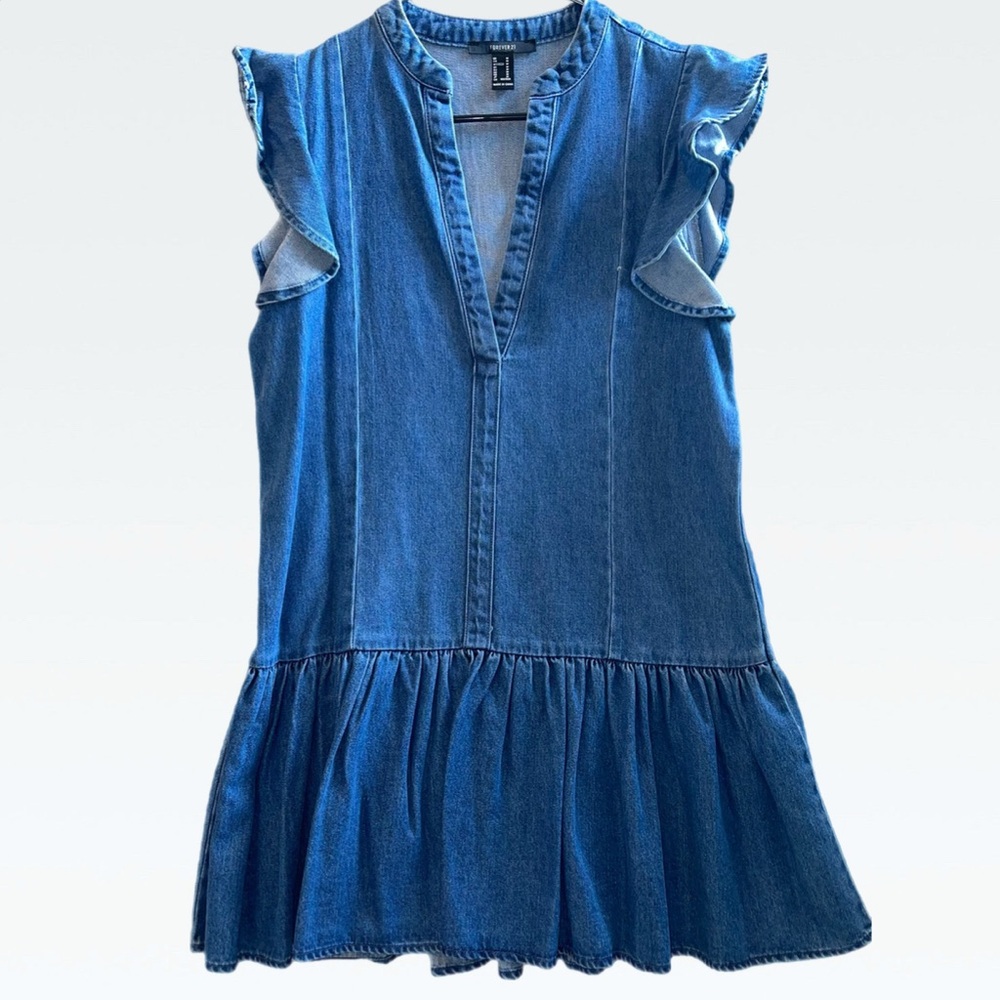 FOREVER 21 Blue Denim Ruffle Dress Women’s Size‎ Medium